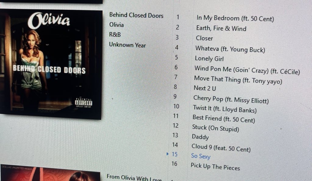ClassicByCarrie's tweet image. Olivia’s G-Unit Debut album under interscope Records “ Behind Closed Doors ” didn’t leak in full but more than 80% of it can be found online, I have what is available. These tracks were confirmed by Olivia Longott herself in various interviews. #BehindClosedDoors #unreleasedMusic