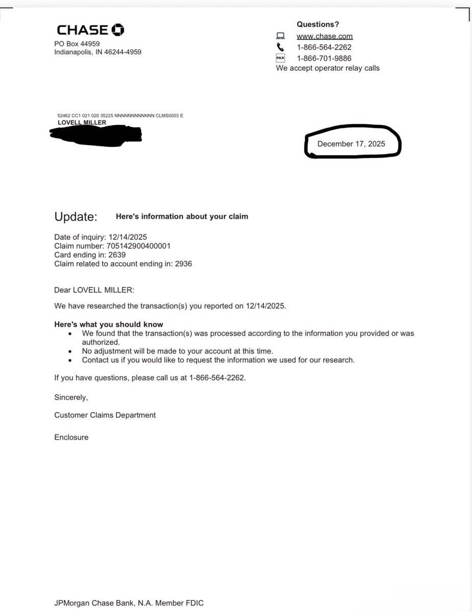 Why does Chase Executive Office claim my fraud was 'Phone' authorized, while a Rep says 'PIN'? My 12/17/2025 denial is based on contradictory info. I've tipped <a href="/WSJ/">The Wall Street Journal</a> and filed with the <a href="/OIGFedCFPB/">Federal Reserve-CFPB OIG</a> . Fix this. #RegE #ChaseBank

#Debanking  #JPMorganChase