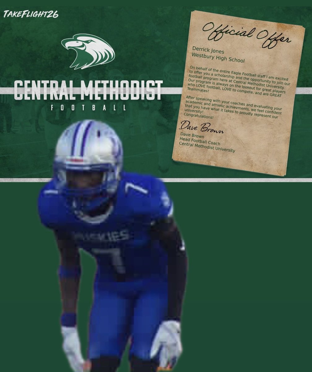 DerrickJones550's tweet photo. #AGTG Thank you @JeffCotton89 for this opportunity. Central Methodist University offered!!!
@cmueaglesFB @CoachDaveBrown 
@EJValentine1911 @WestburyFB 
@1CoachKelley @CoachCornell1 
#ManTheShip🌊 #RecruitBigBury📈 https://t.co/vCD7fHTL5j