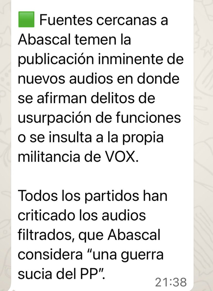 Que no se confundan ni VOX ni Abascal y que no se victimicen.

Todo viene de casa.
Todo viene de VOX.
Quien a hierro mata, a hierro muere.
Y Abascal ha traicionado a muchísima gente de VOX para ascender y quedarse con todo el poder junto con Kiko Mendez Monasterio y los Ariza.