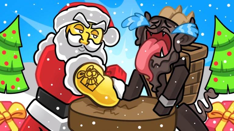 Typical. That buff guy is destroying and HURTING this poor creature AND HES DRESSED AS SANTA. Santa would never do this. I am disappointed in you, Arm Wrestle Simulator.