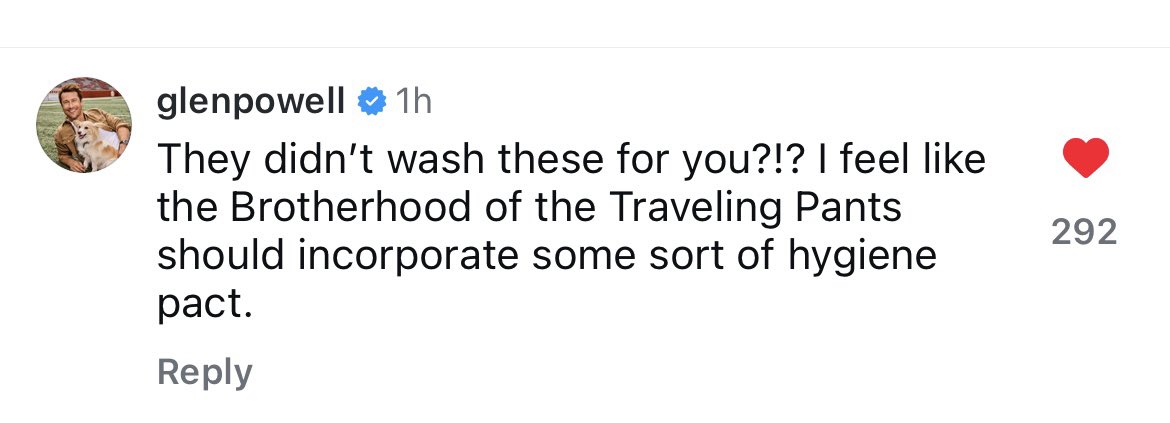 Nick said that clothing brands lend artists something to wear for events and such. He found Glen Powell’s plane ticket in his jean pocket while attending the Tonight Show. I was thinking the same thing as Glen because why would they not wash the clothes before lending them out??