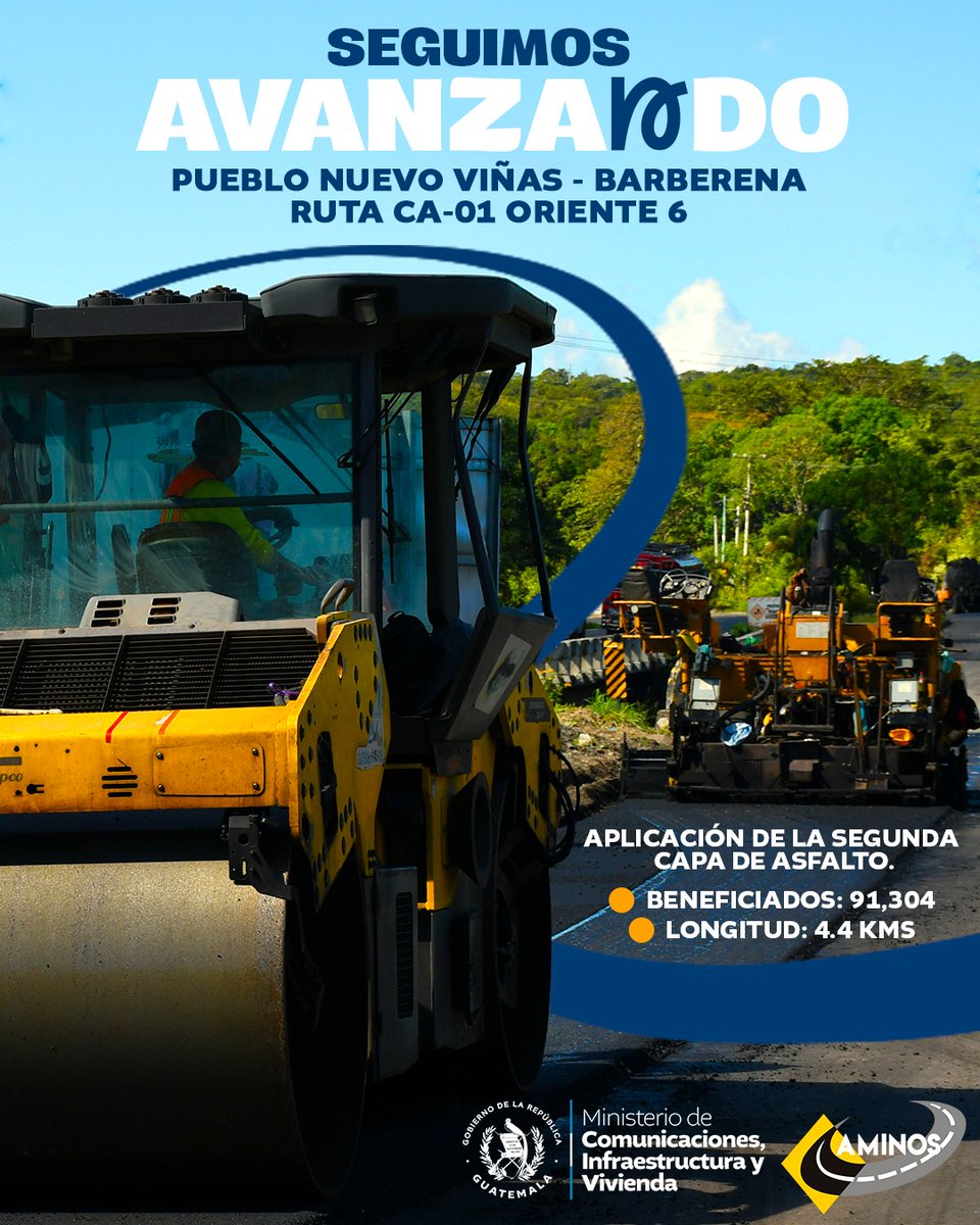 CAMINOS_CIV's tweet photo. 🛣️ Avanzamos en el tramo CA-1 Oriente 06, entre Pueblo Nuevo Viñas y Barberena, Santa Rosa, con la colocación de la segunda capa de asfalto, paso clave para contar con caminos más segura.
#CaminosQueConectan #InfraestructuraCIV #PlanConecta #AlPuebloDignoSeLeResponde #Guatemala https://t.co/4wa5hTqWPI