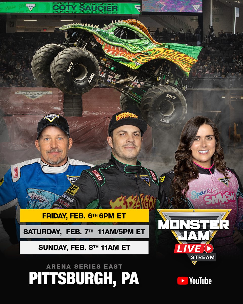 MonsterJam's tweet image. Tune-in for another weekend of Monster Jam action! 📺

#MonsterJam #monstertrucks #TuneIn #Pittsburgh #Denver #Houston #Minneapolis