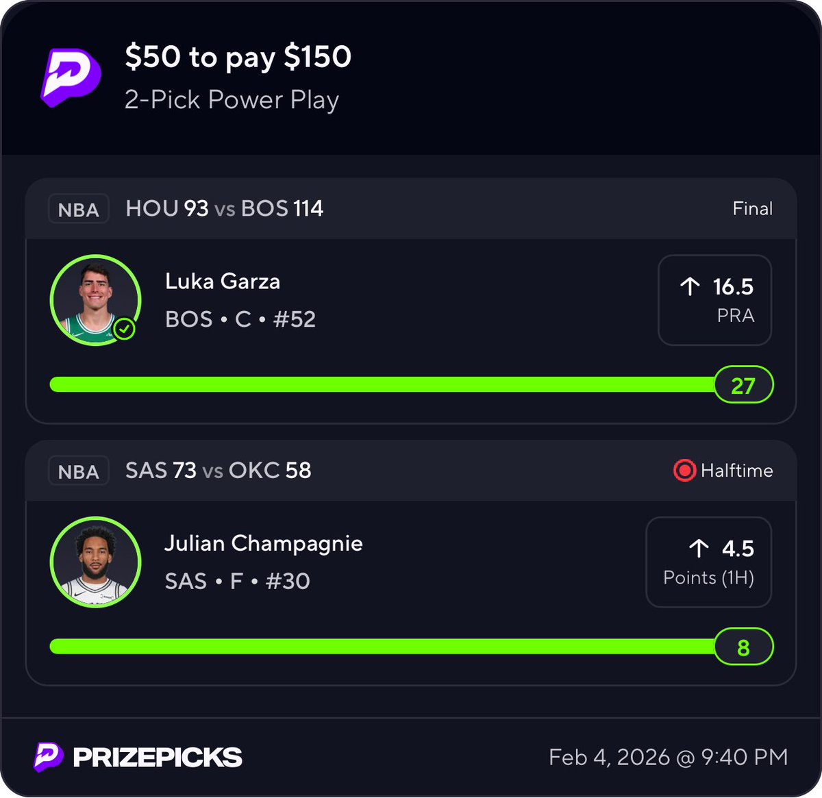 GreenKingLocks's tweet photo. Bag 💰 👑 

#Prizepicks #Winning #NBA https://t.co/GQWet4ye7v