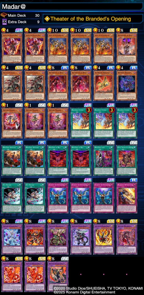 2nd Place Starry Cup #107

R1 Dino XOO
R2 Despia OO
R3 Despia OO
R4 Tachyon XOO
SF Beetroopers OXO
GF Traptrix XOX

I threw really badly in final, deserved the loss. Xyz encore is really good right now in despia. I'll cut dragon for alich because of the mirror 🙇‍♂️.