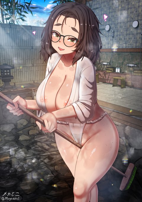 毎朝旅館の大浴場の掃除のたび、褌姿で誘ってくる幼馴染のかすみちゃん Every single morning, my childhood friend Kasumi tries to seduce me in a fundoshi during our bathhouse cleaning shift.