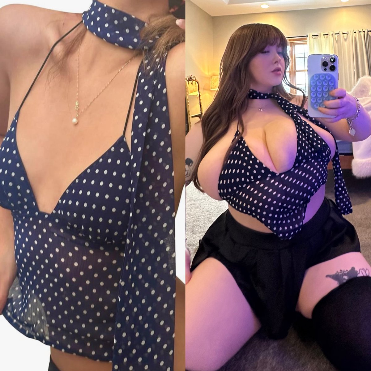 tallyberryy's tweet image. The reality of online shopping with giant mommy milkers 

On the site:                 On me: