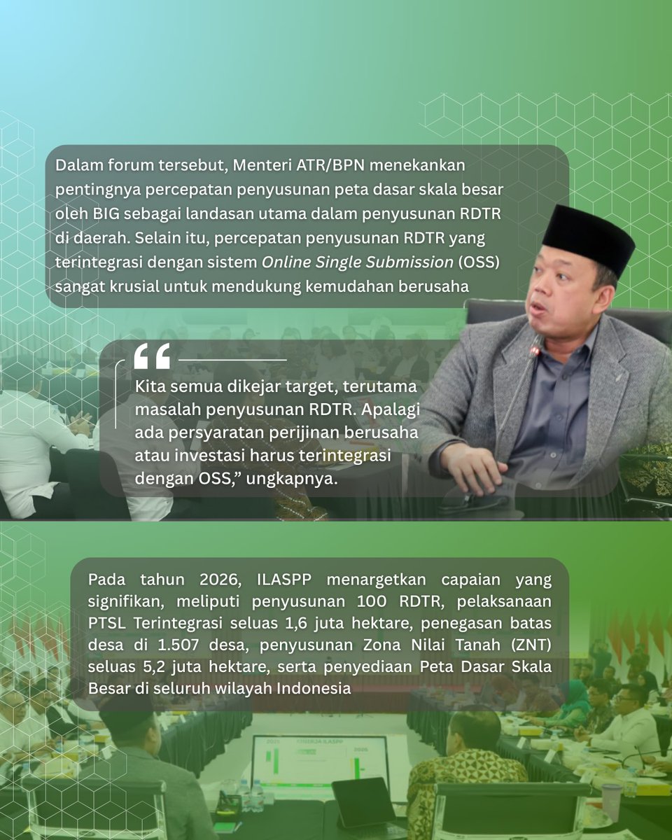 KANTAHKABKUDUS's tweet photo. Untuk melakukan evaluasi pelaksanaan kegiatan serta memperoleh arahan strategis untuk pelaksanaan tahun 2026, Rapat Koordinasi Pelaksanaan ILASPP. Rapat tersebut dipimpin oleh Menteri ATR/Kepala BPN selaku Ketua Steering Committee ILASPP
#ILASPP #RDTR #geospasial #ATRBPN https://t.co/THHxhcFhWO
