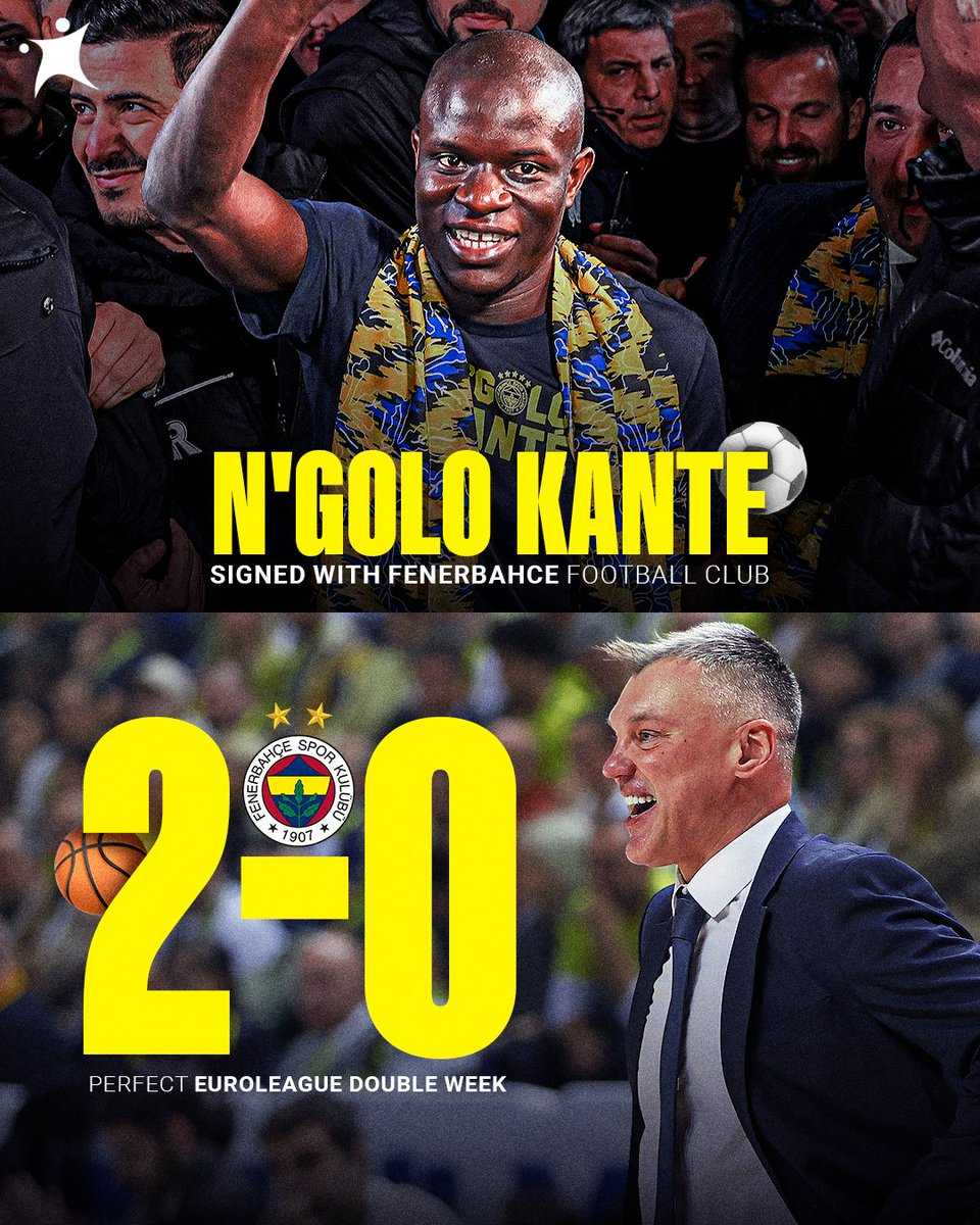 Fenerbahçe cooking on all fronts this week 🔥🟡🔵

⚽️ N’Golo Kanté has signed with the football club
🏀 The basketball team completed a perfect 2-0 EuroLeague double week