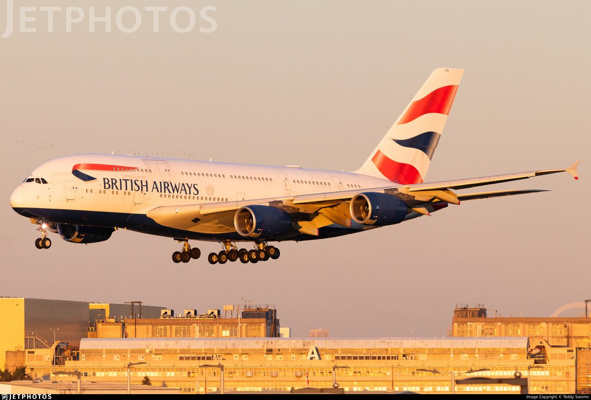 A British Airways A380 landing in London. jetphotos.com/photo/11987216 © Teddy Samms