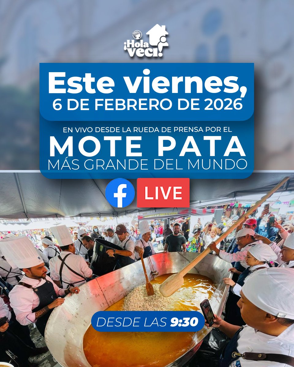 👉¡Este viernes, 6 de febrero, no te pierdas nuestra transmisión 🔴 EN VIVO!
📲Acompáñanos desde la rueda de prensa con información sobre el Mote Pata Más Grande del Mundo a partir de las 9:30!