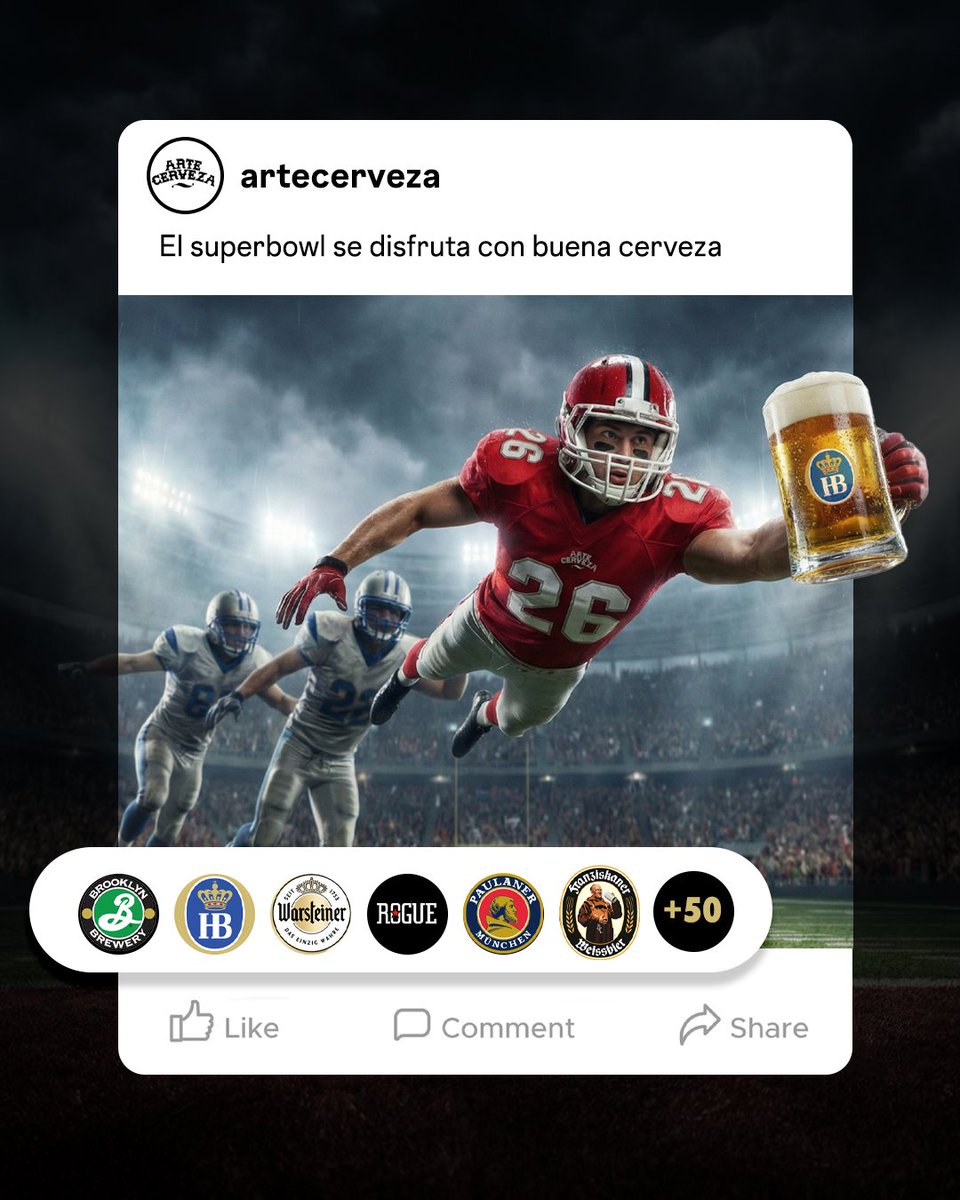 artecerveza's tweet photo. Si buscas bebidas de calidad para disfrutar  el #SuperBowl2026 Arte Cerveza es tu lugar.

Nuestras más de 50 cervezas te esperan para que no te pierdas las mejores jugadas del domingo en compañía de las mejores cervezas premium en el país.

🇺🇸🇩🇪🇧🇪🇬🇧🇮🇪 🍺 https://t.co/pG5UxhMkHs
