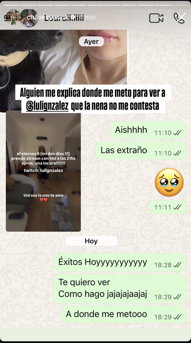 la amo a paula pidiendo ayuda para ver a lourdes en twitch igual se confundió de día pero que entre desde hoy y que le conteste dale lourdes
