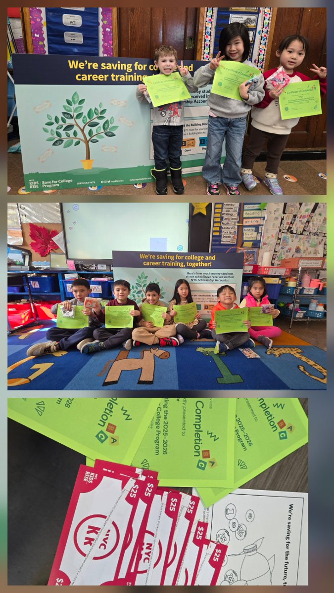 PS94DavidPorter's tweet image. Congratulations to our  Kindergarten families for completion of #Block1 of #NYCKidsRISE #saveforcollege program.  Students got recognized with Certificates and coin pouches-so proud!! @94QDavidDPorter @CounselorCalm @D26Team @MrsQuartarone @PTAofPS94Q @