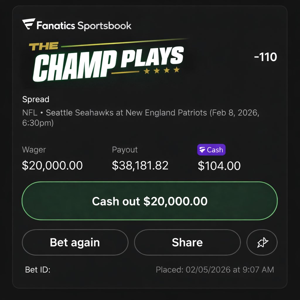 ChampPlays's tweet photo. SUPER BOWL CHAMP PLAY IS BET 🔒 
#TheChampPlays @FanaticsBook @Winible 
Unlock the play below 🔥

https://t.co/tJhKL5GSQz https://t.co/Mr9uGsesGn