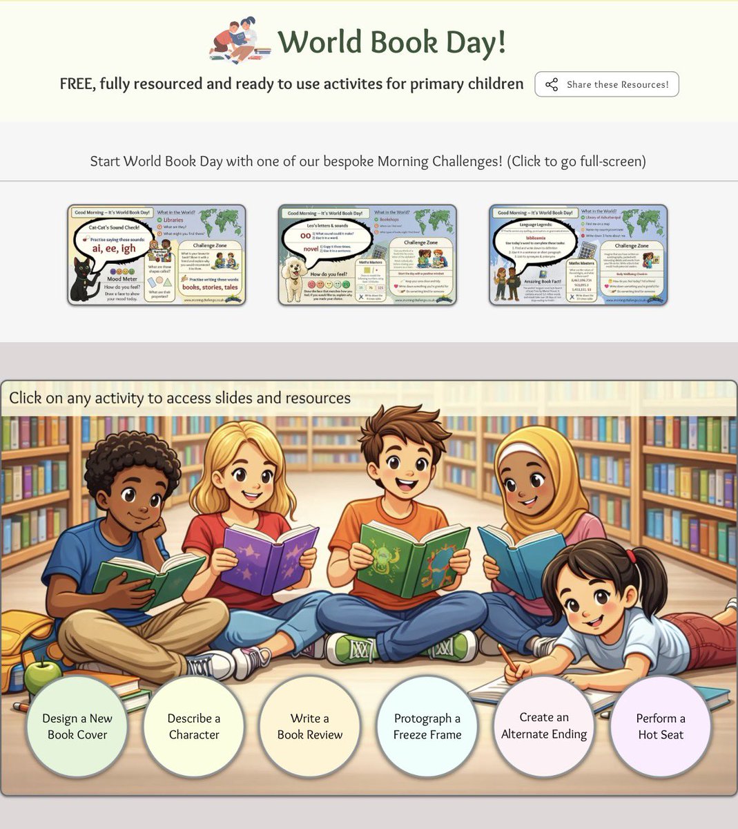 TheStudentLeads's tweet image. FREE 🆓 World Book Day Morning Challenges &amp;amp; fully-resourced lessons - Primary teachers help yourselves! Please share with primary staff and on socials ❤️🥳✌️📚🌍 - morningchallenge.co.uk/worldbookdayre… #teachers #ks2 #primaryschool