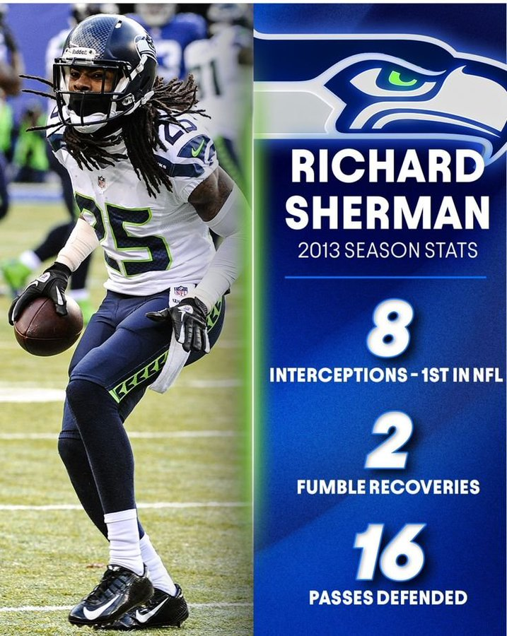 KalshiFB's tweet photo. Richard Sherman's 2013 season was INSANE 🤯 https://t.co/yjoDyaSuwL