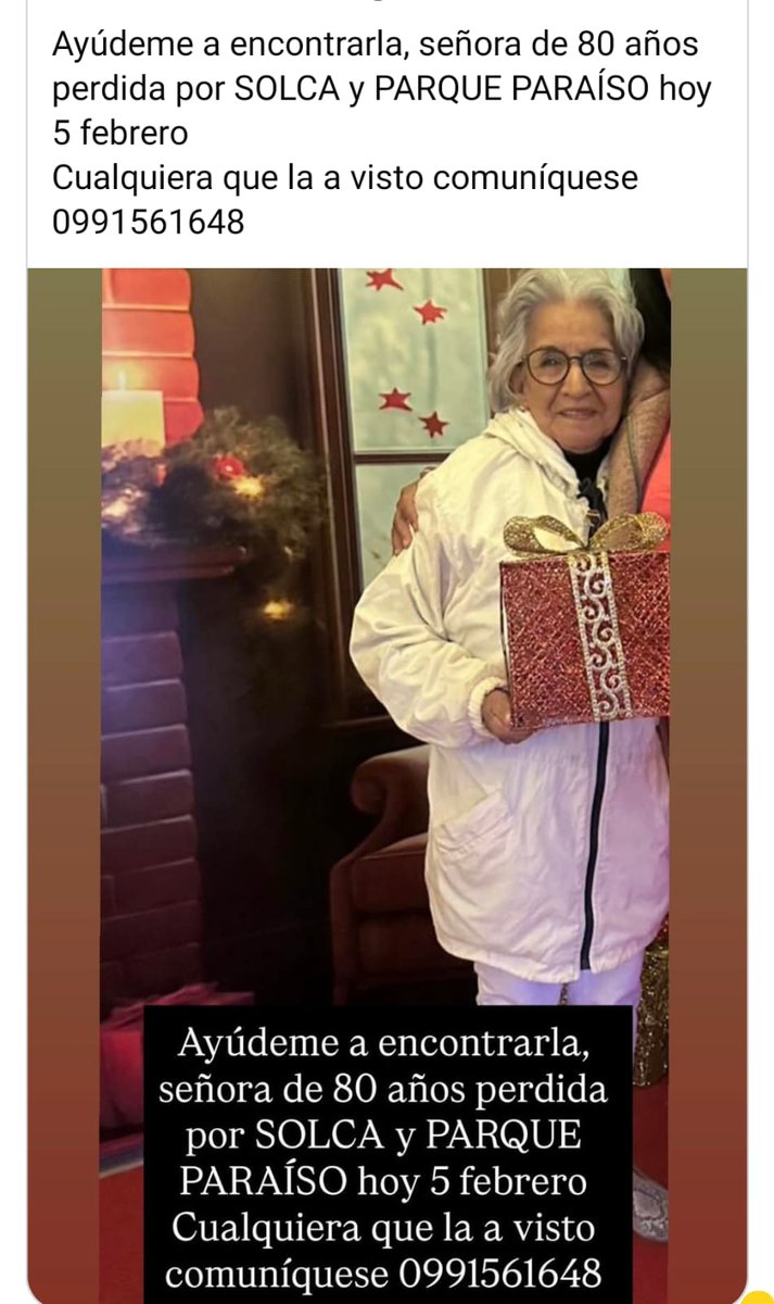 URGENTE:
Abuelita extraviada en #Cuenca
POR FAVOR COMPARTIR.