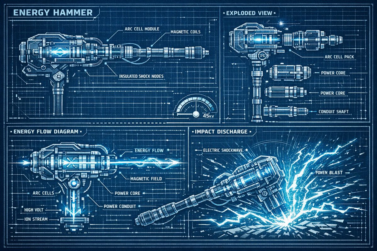 most_humble's tweet photo. @EmbarkStudios can we get something like this?
#ArcRaiders #ArcRaidersConceptArt 
Potentially a craft-able sludge hammer melee weapon that we could equip in weapon slot 1 or 2 , using power rods &amp; advanced arc power cells to release a smaller AOE shockwave on contact of swing https://t.co/7h09wcx60N