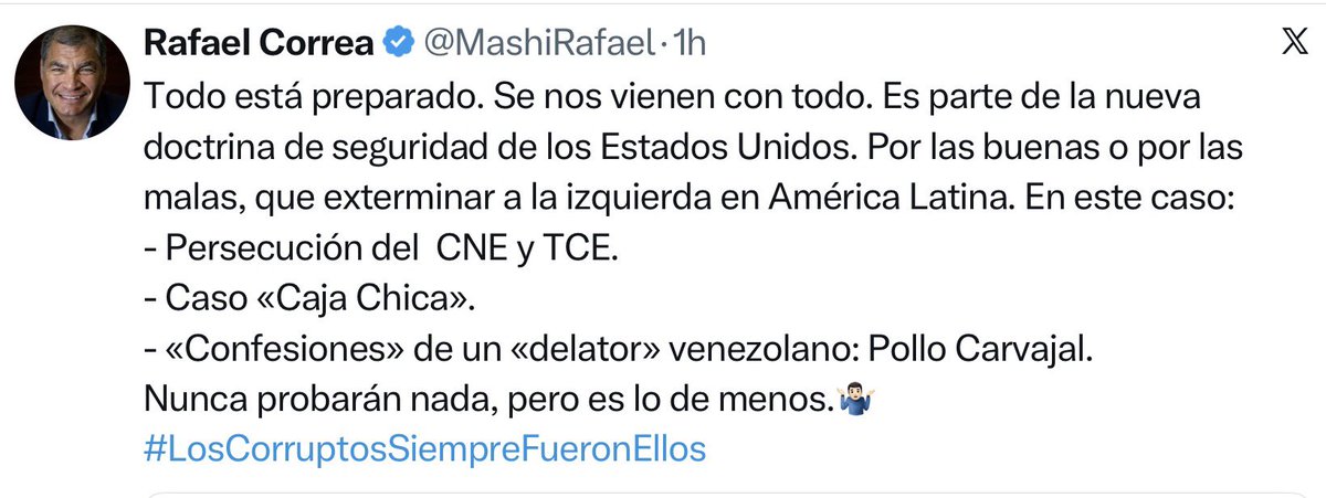 elinformante84's tweet photo. @MashiRafael Hace una hora escribió en X un tuit diciendo que TODOS MIENTEN incluido el #PolloCarvajal en USA.
Que solo quieren destruir LA IZQUIERDA..

En diciembre se publicó una carta de #Carvajal denunciando a todos los países que fueron financiados por #Venezuela a través de #PDVSA y usando el sistema #SMARMATIC para hacer fraude en las elecciones..

#RafaelCorrea RECONOCIÓ CON MUCHO ORGULLO QUE ERA EL ASESOR ECONÓMICO DE #Venezuela, es decir que ÉL repartía el dinero #Narco a países de América y Europa.

Pero TODOS MIENTEN, dice.