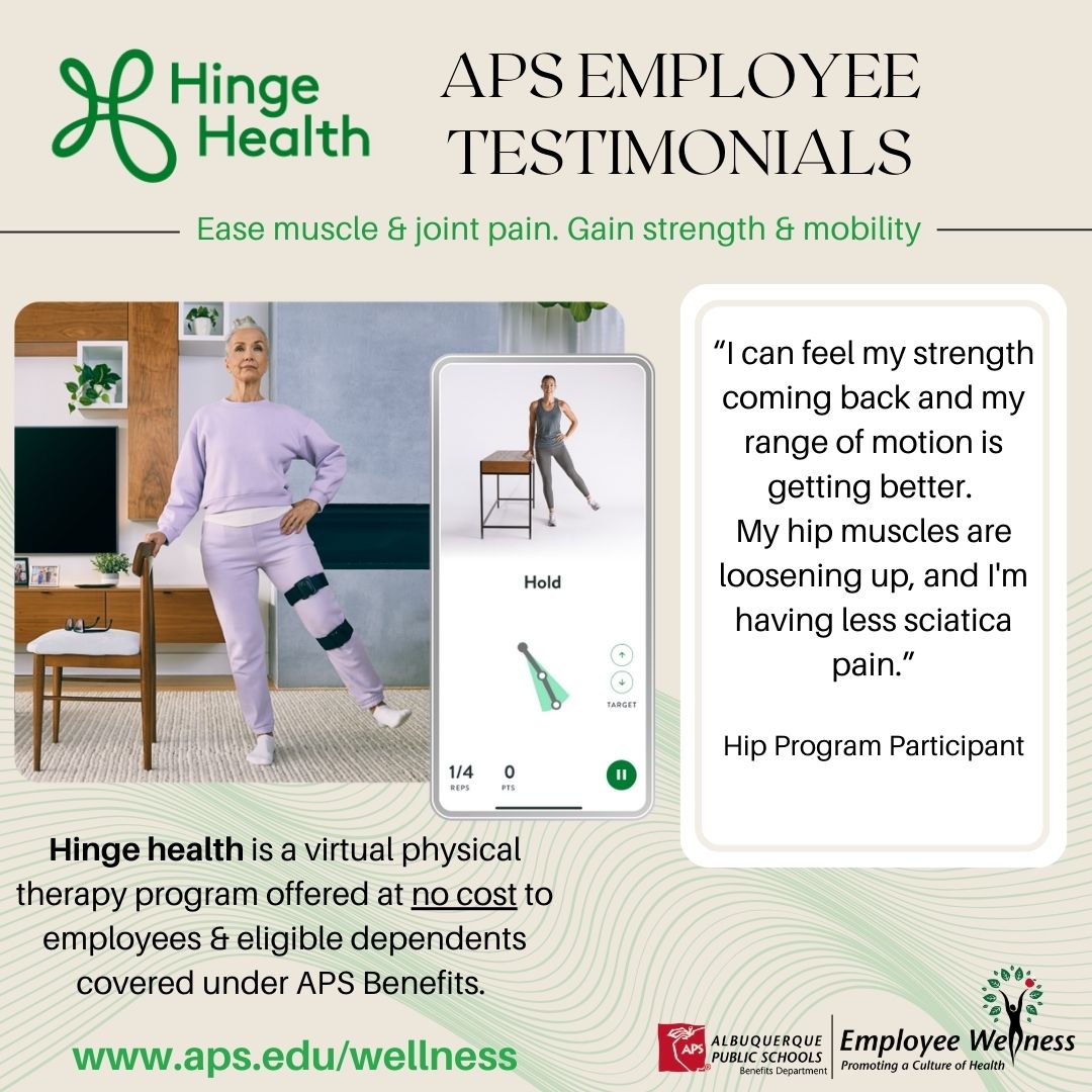 APSWellness's tweet image. If you're struggling with pain, injury, strength or mobility issues, get your movement mojo back with Hinge Health! Visit aps.edu/wellness
under "Wellness benefits per health plan."

#buildin2026