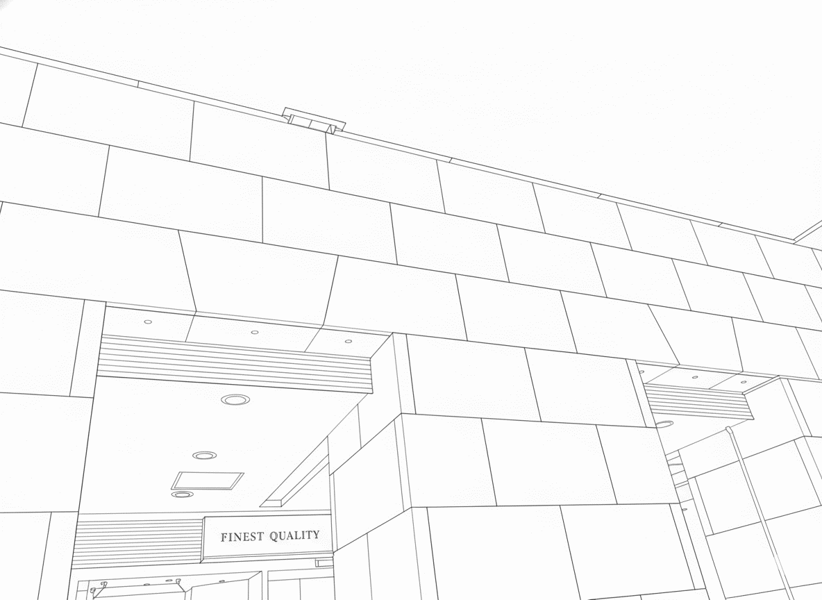 AsobiSent's tweet photo. 建物の壁面のパネルのかたちが、通路の上の部分だけアーチの要石(かなめいし)のように斜めになっていたのです。説明用に線画をgeminiで作ってもらいました。最初は鉛筆画のようなイラストだったので、陰影をつけないでもらいました。最後の画像の着色は手作業です。 https://t.co/8CtF8UqRi7
