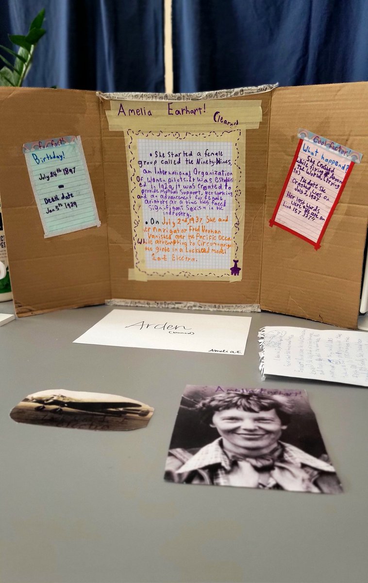 Our daughter did a little research project about Amelia Earhart. She worked really hard and had a fantastic presentation. I asked her why she chose Amelia Earhart, and she said because of her strong advocacy for women's rights. Hell yeah. We're both so very proud. ✊️❤️