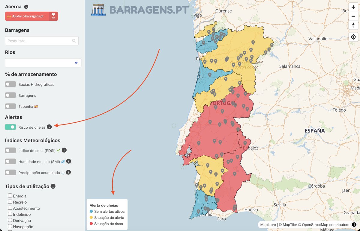 No contexto atual de cheias, o barragens.pt disponibiliza mais um dataset, desta vez para alertar sobre o risco de cheias por bacia hidrográfica. (Informação recolhida do portal InfoAgua da APA)
Feedback é sempre bem-vindo!