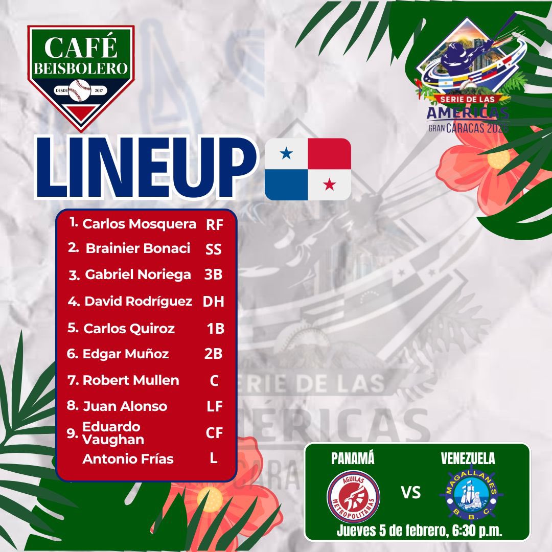 Así alinean las <a href="/AguilasMetro/">@AguilasMetro</a> 🇵🇦 para enfrentar este jueves en el inicio de la Serie de Las Américas a los <a href="/Magallanes_bbc/">Magallanes BBC ⚓️⚾️</a> 🇻🇪. 

#PanameñosEnSDLAmericas #CaféBeisbolero