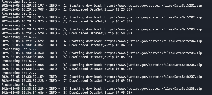 TheLoneWolfonX's tweet photo. So while I was pulling the files for @SarahisCensored & @FFAFamily (the team) I discovered the bulk zip file downloads for the Epstein Data Sets 1-8 that were "Removed" were actually only Hidden, if you type out the links below in your browser you can pull 1-8 in Bulk, Links also in the comments.  Don't forget to follow Sarah and Southern if you don't already! 🫡