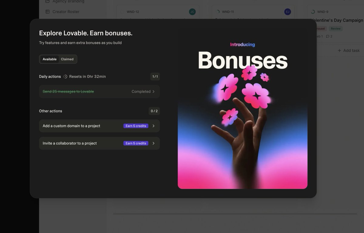 _ScottC_'s tweet photo. Okay, great growth Tactic by @Lovable. 

They gave me credits, as I've been doing rapid edits using @WisprFlow on a quick prototype. https://t.co/baGoxp8NV8