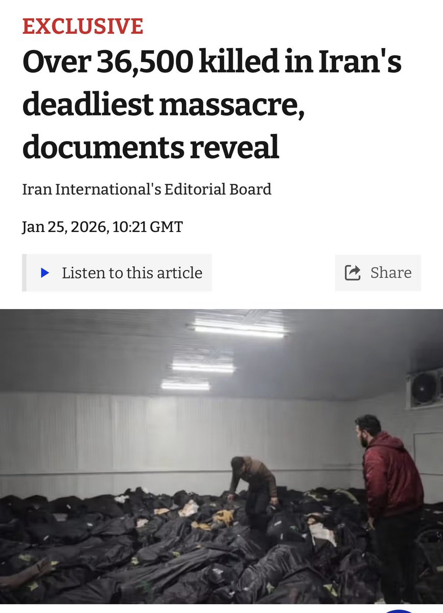 MisfitPatriot's tweet photo. Israel killed 70,000 people over a 2 year and 4 month period in response to an act of war and terrorism where innocent civilians were raped, murdered, and kidnapped in the most gruesome act of terrorism we have seen in our lifetime because the terrorists filmed it, and uploaded it to the internet. Their combatant to civilian ratio is around 1:2-1:5, which is lower than most modern urban conflicts in that region. 

Many on the left and a few on the right have called this a “Genocide” 

Iran has killed 36,000 civilians in 4 weeks. There is no combatant to civilian ratio, because there are no combatants. They’re slaughtering their own people for revolting against the regime and demanding their freedom.

The same people who have been screaming genocide for 28 months have denied the numbers in Iran, even though all the evidence points to their legitimacy. They have made excuses for the Islamic regime, some of them are even blaming Israel, because they blame the Jews for literally every bad thing that happens in the world. 

Anyone who thinks any of them give a fuck about innocent people being killed in the Middle East needs their fuckin head examined. It’s always been about hatred for the Jewish people and their right to exist peacefully in their own country.
