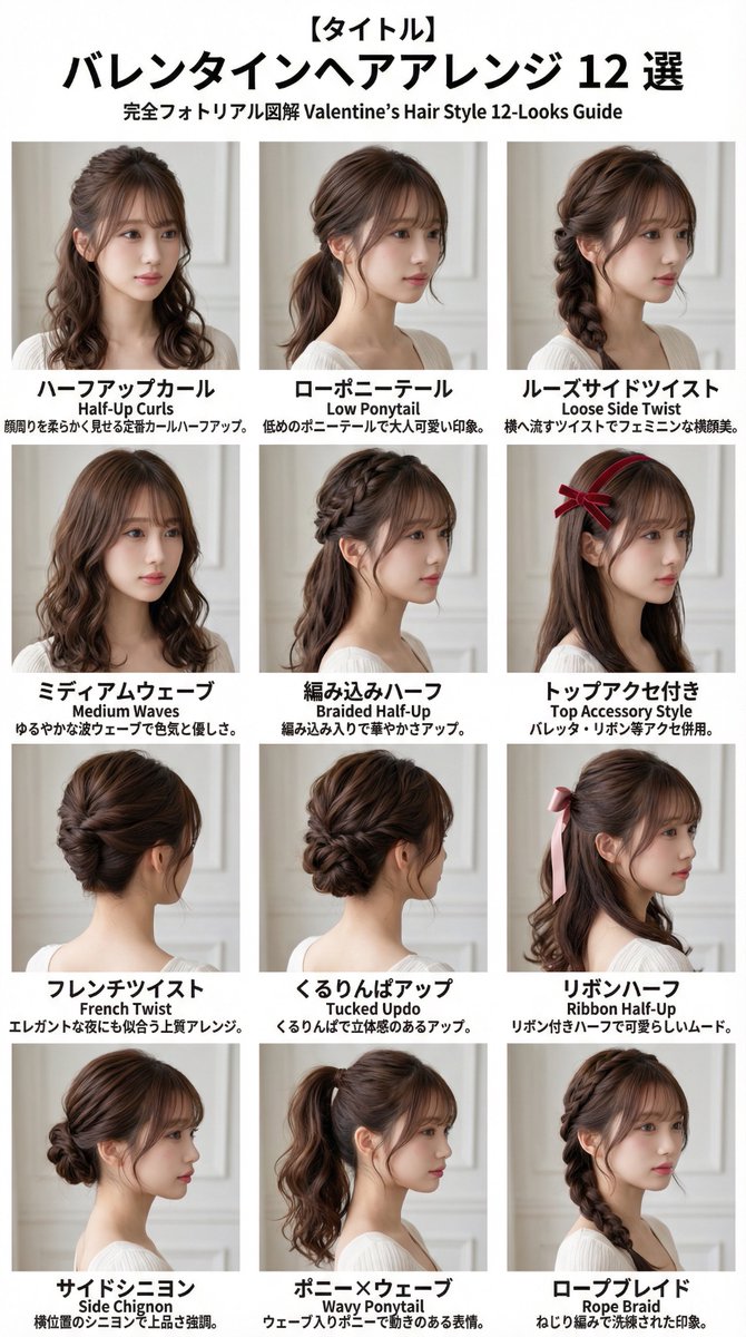 もうすぐバレンタインデーだね！
お気に入りの髪型で決めちゃお！
#バレンタイン #ヘアスタイル #髪型 x.com/minaduki_esola…