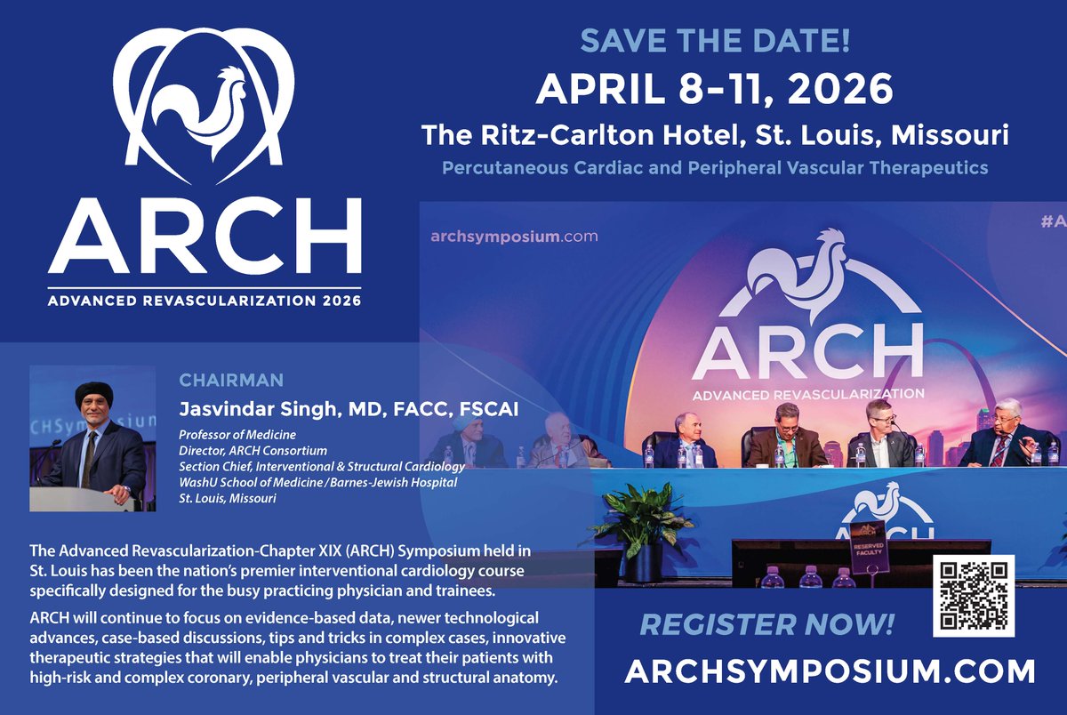 ArchSymposium's tweet photo. Save the Date! The ARCH Symposium is back on April 8-11 at The Ritz-Carlton, St. Louis! 

Register today or apply for a fellows scholarship 📝
https://t.co/vUkSf0yEqQ

#Cardiology #Cardiovascular #Fellows #ARCH2026 #Peripheral #Structural https://t.co/GCuyfetolH