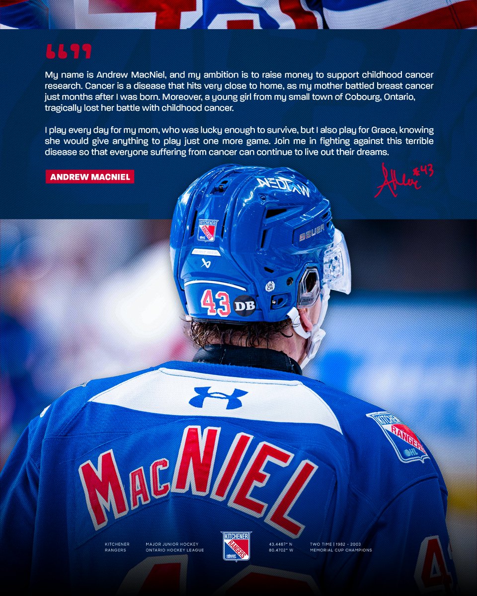 INTRODUCING ANDREW'S AMBITION 🙌

Andrew’s Ambition, aimed at raising vital funds for childhood cancer research and support. This season-long effort will benefit the Grace Bowen Tribute Fund and the SickKids Foundation; two organizations committed to advancing care and research