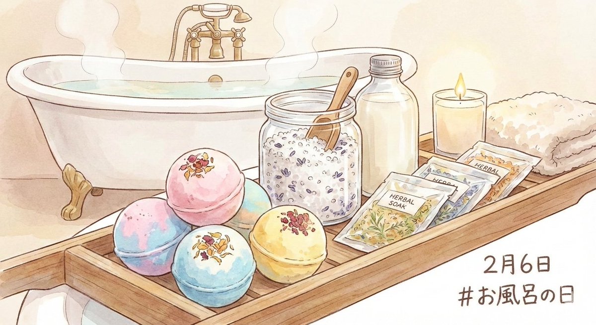 今日が「2月6日（お風呂の日）」
なおかつ「金曜日」であるという事実。
今夜、湯船に沈まないという選択肢はない。
1週間分の疲れを溶かす、あの瞬間まであと数時間‥‥。
 #お風呂の日 #金曜日