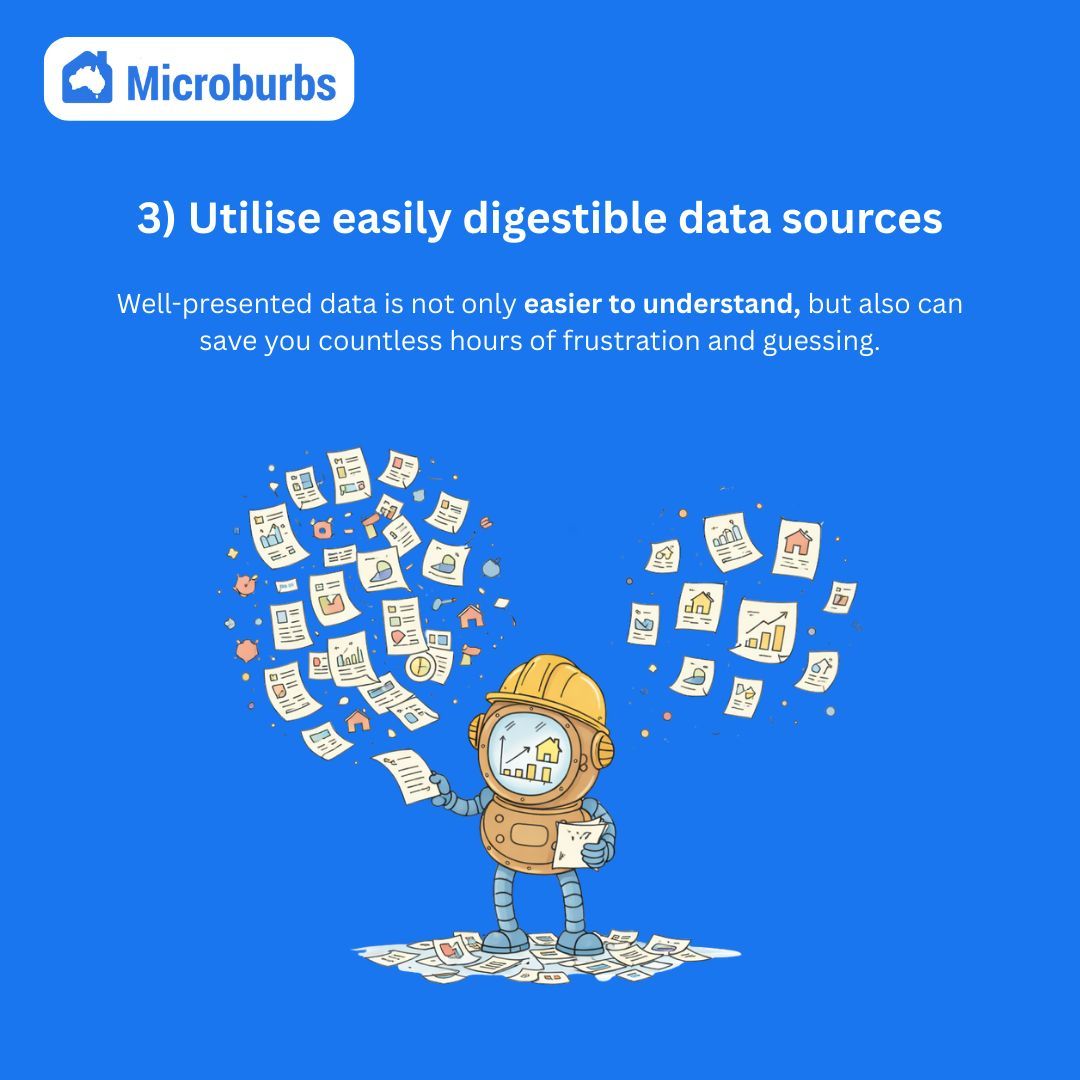Drowning in property data? Here are 4 tips to cut through the noise and make smarter investment decisions. Swipe to learn how Microburbs Growth Indicators can help you focus on what actually matters for capital growth.