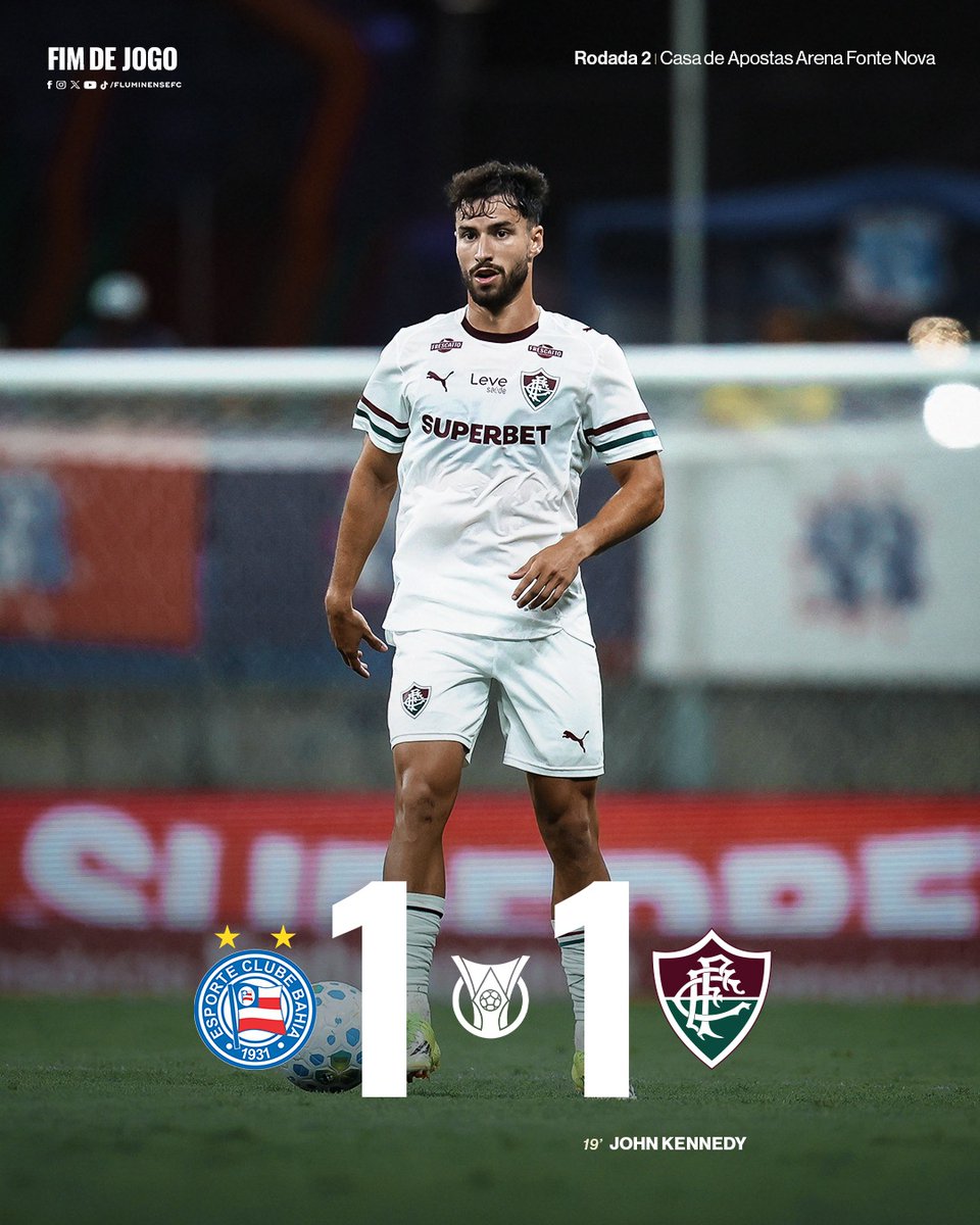 Fim de jogo! Fora de casa, Fluminense empata em 1 a 1 com o Bahia pelo Brasileirão. John Kennedy marcou o gol Tricolor.