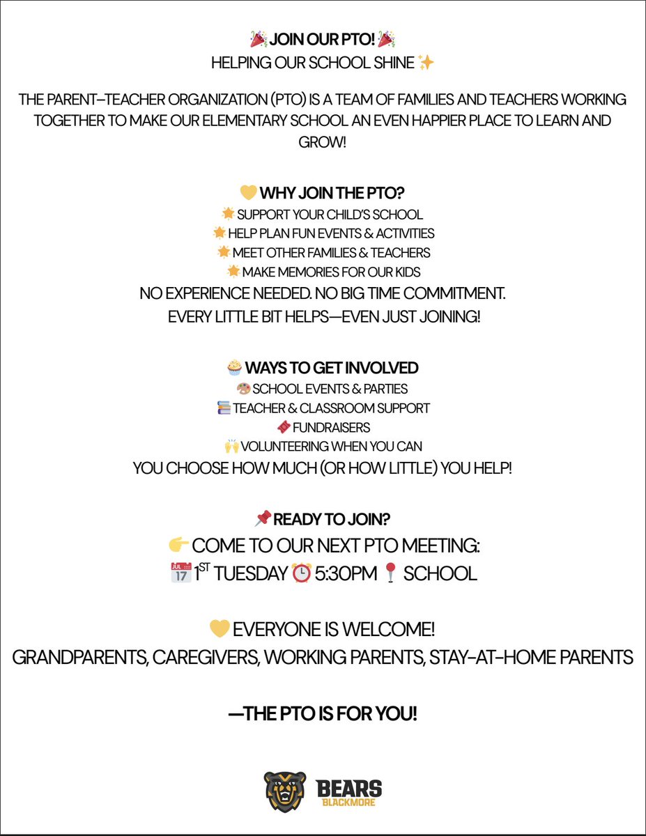 🐻 Join the Blackmore PTO! 🐻 psqr.io/1hUqEPlOnF via <a href="/ParentSquare/">ParentSquare</a>