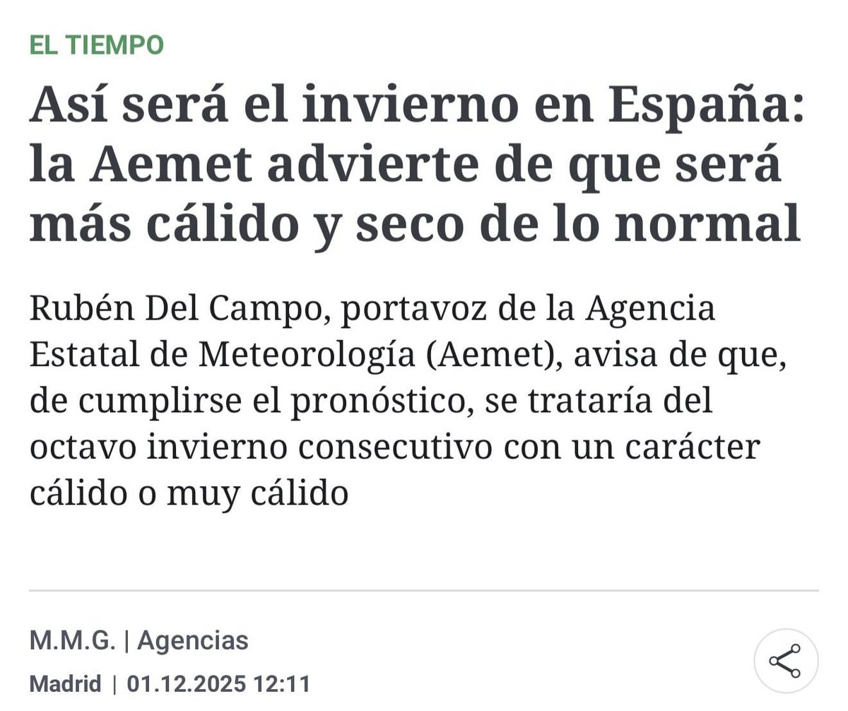Hasta los cojones del invierno "más cálido y seco" que pronosticó la Aemet.