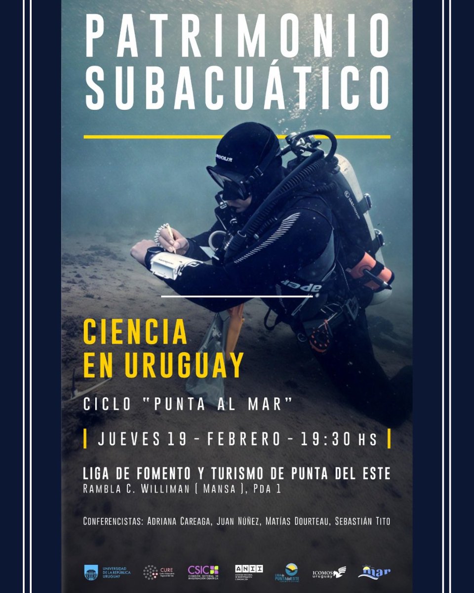 En el marco del ciclo 2026 de Punta al Mar, te invitamos a Patrimonio subacuático. Una charla para sumergirse en la Bahía de Maldonado y conocer investigaciones sobre naufragios históricos y megafauna prehistórica. 🌊🔬