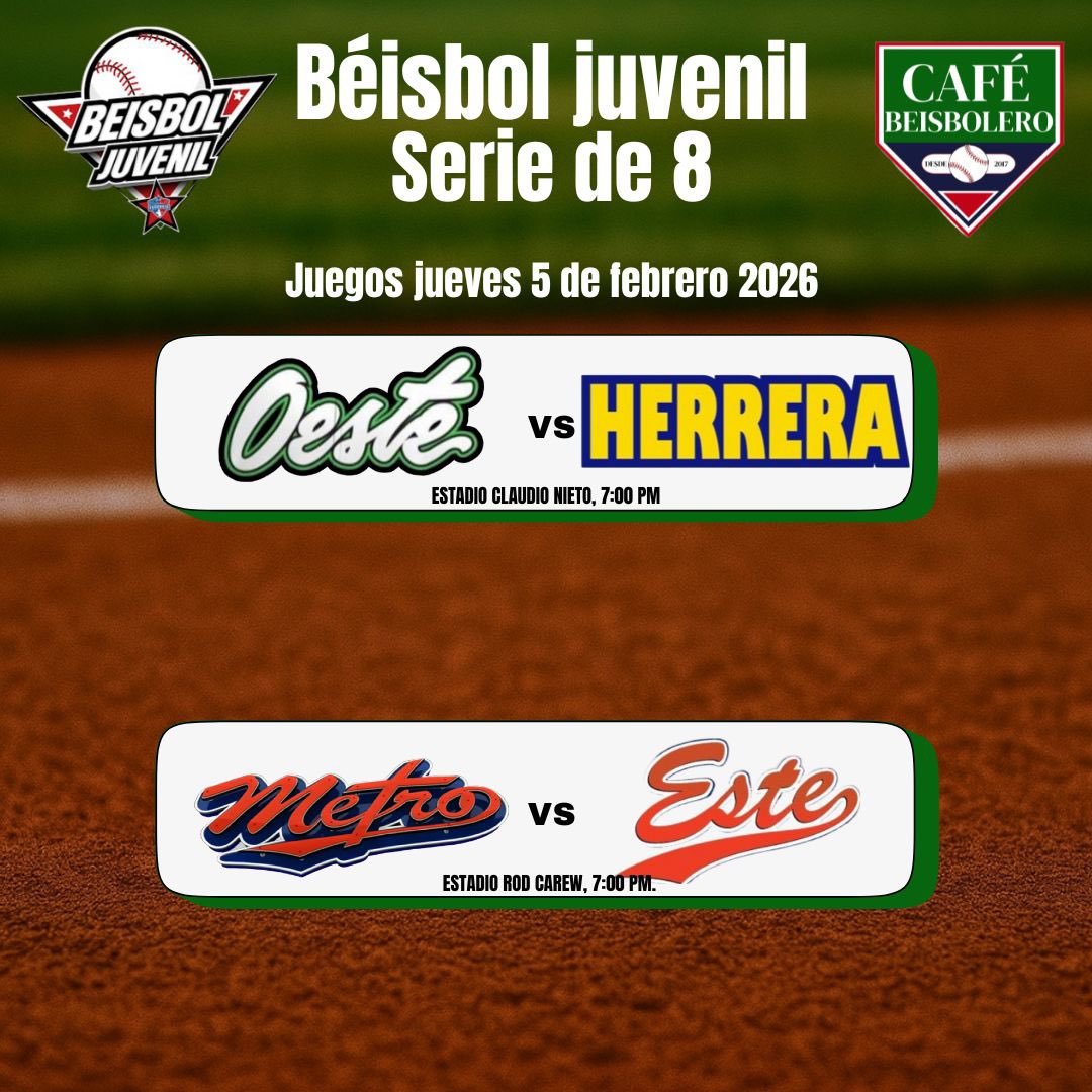 Juegos de este jueves 5 de febrero en la Serie de 8 del #BéisbolJuvenil.

#CaféBeisbolero