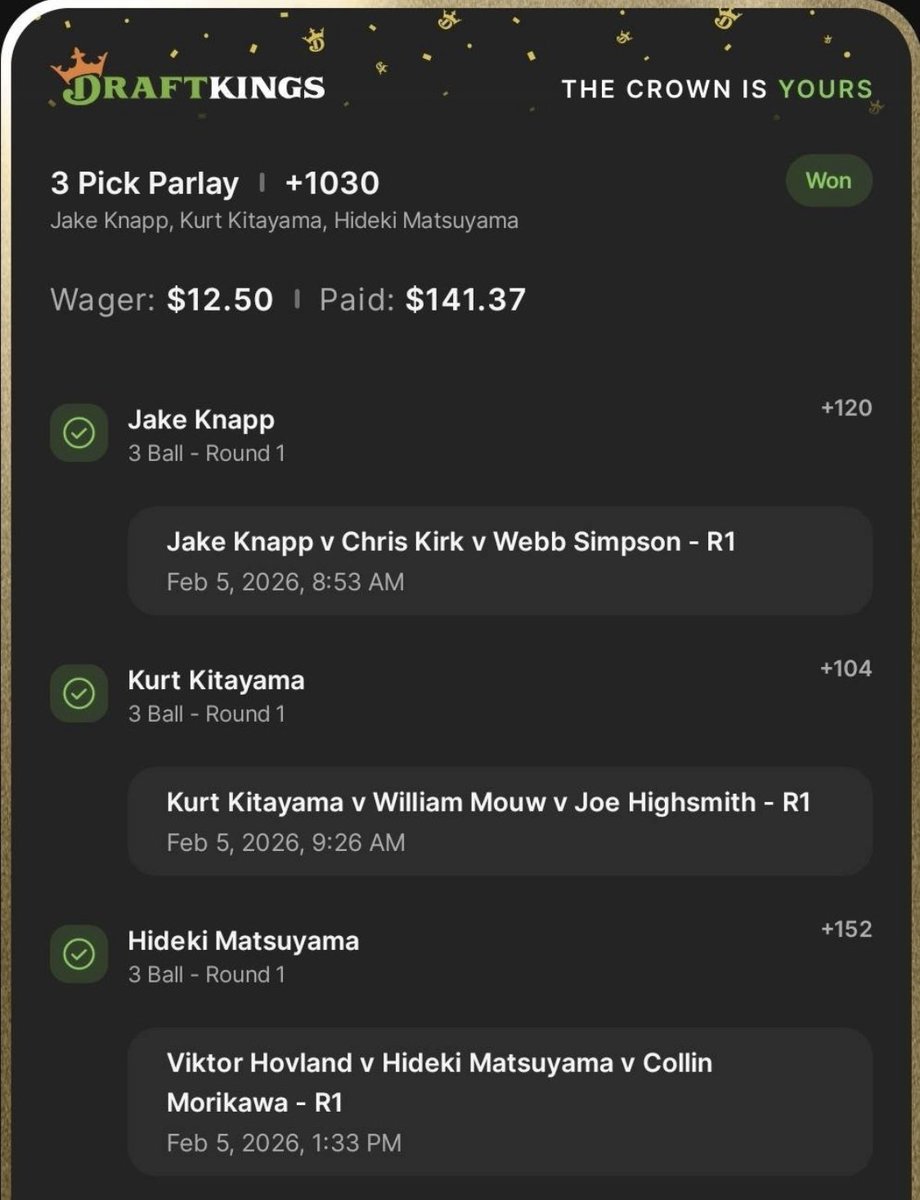 DirtyBubbleBets's tweet image. $25 To 2 Followers Who LIKE ❤️

+1030 PGA LOTTO BANG 🔥🔥🔥

@TeesGolfPicks Does It AGAIN 🤯

Just Wait Till You See His Next Post 👀💎

Top 2, Not 2. This Man Is ELITE 🐐

DBB Gang... SHOW HIM SOME LOVE ⤵️
