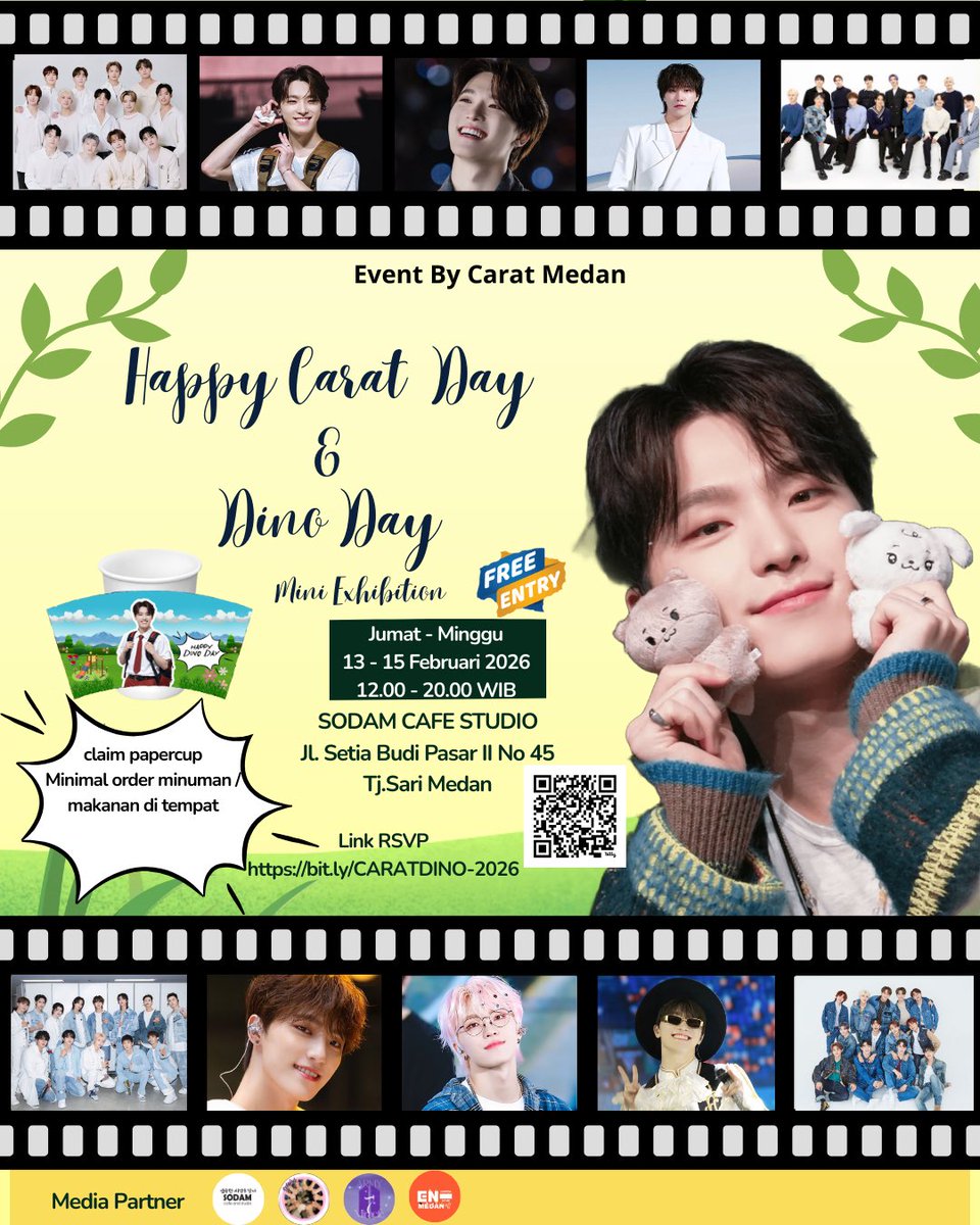 caratmedan's tweet image. Halo, Carat Medan
HAPPY CARAT DAY &amp;amp; DINO DAY

Dino special birthday mini exhibition

Form : bit.ly/CARATDINO-2026

HTM: FREE
Tempat : SODAM CAFE STUDIO (Jl. Setia Budi Pasar II No 45 Tj.Sari Medan)
Hari/Tanggal : Jumat - Minggu, 13-15 Februari 2026
Jam: 12.00 - 20.00 WIB