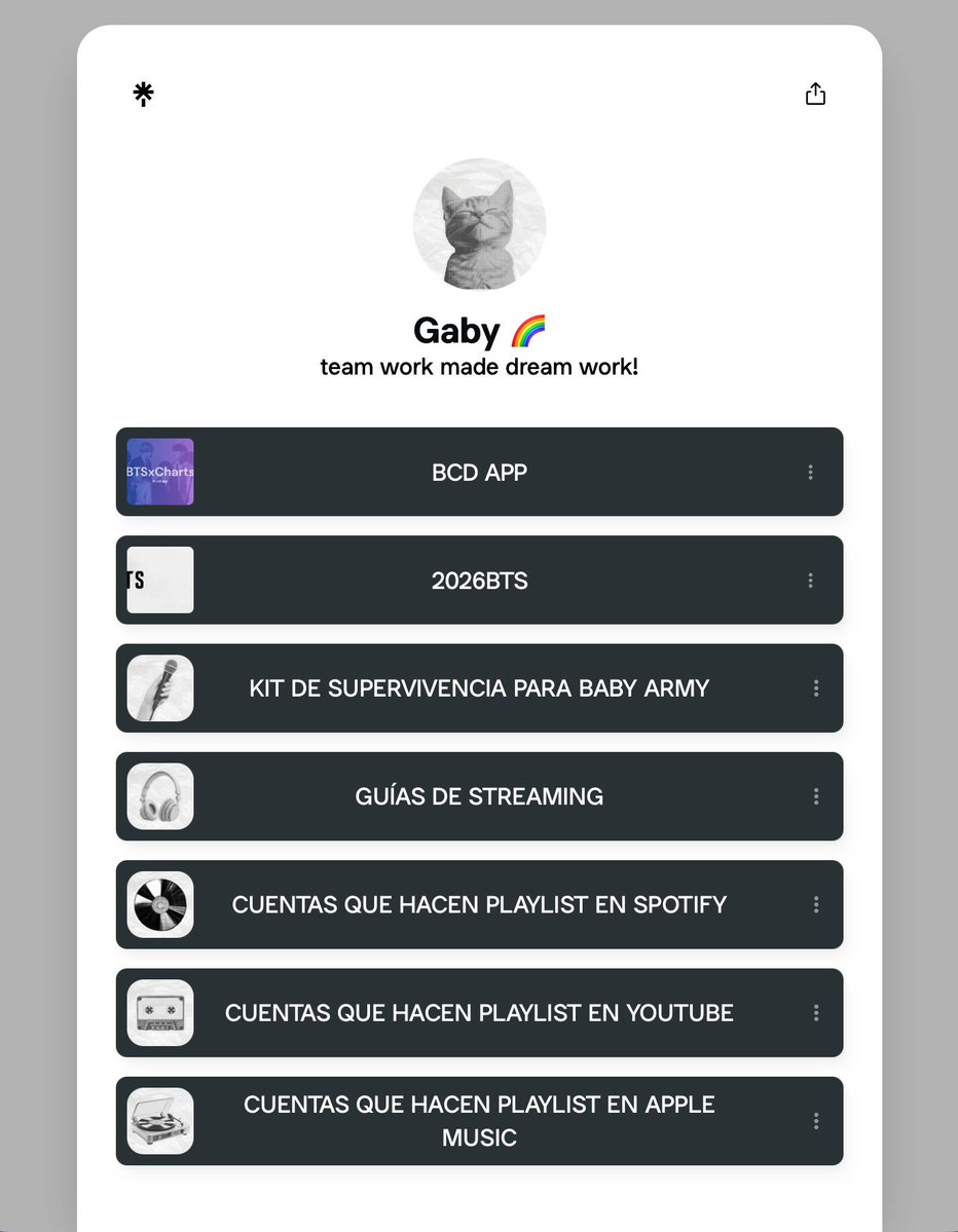 Les recuerdo que tengo este linktree con información importante para Baby ARMY, si encuentran a alguien perdido creo que esto les puede ayudar, además de las guías, agregue la página de BCD y la página oficial del comeback 🫶🏼💜

🔗 linktr.ee/outrofuture