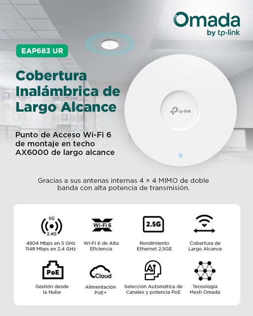 tpinformatica's tweet image. Potencia tu red y llega más lejos: el Punto de Acceso Omada AX6000 de TP-Link garantiza WiFi en todos los espacios de tu negocio. Consúltanos sin compromiso. Disponible en TP Informática. 
#OmadaAX6000 #WiFiEmpresarial #RedesProfesionales #TecnologíaParaNegocios  #CoberturaWiFi