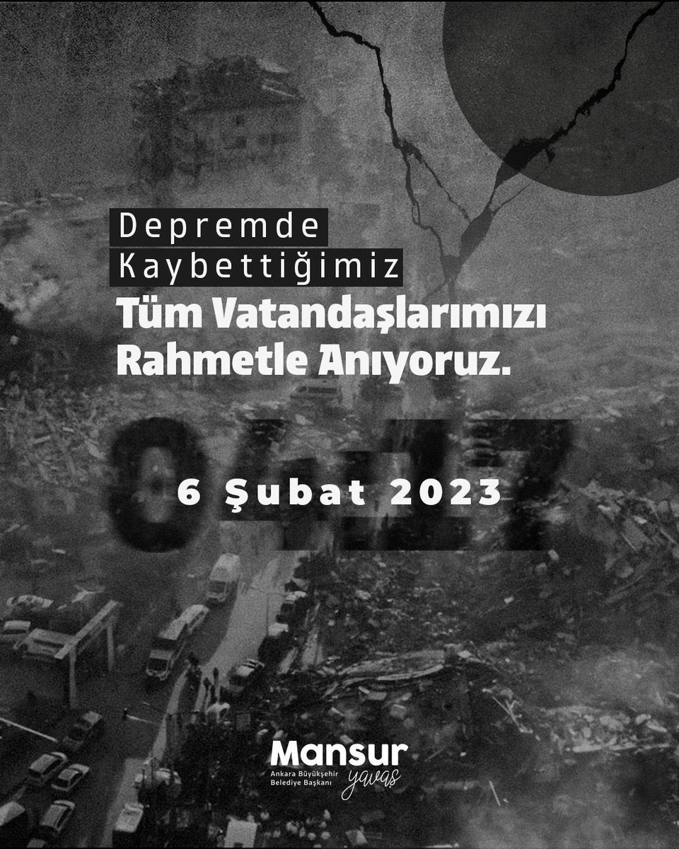 6 Şubat 2023’te yaşadığımız büyük deprem felaketinin yıl dönümünde hayatını kaybeden tüm vatandaşlarımızı rahmetle anıyorum.

Bu topraklarda yaşanan her kayıp, hepimizin ortak sorumluluğudur.
Unutmadan, unutturmadan; aynı acıların bir daha yaşanmaması için çalışmaya devam