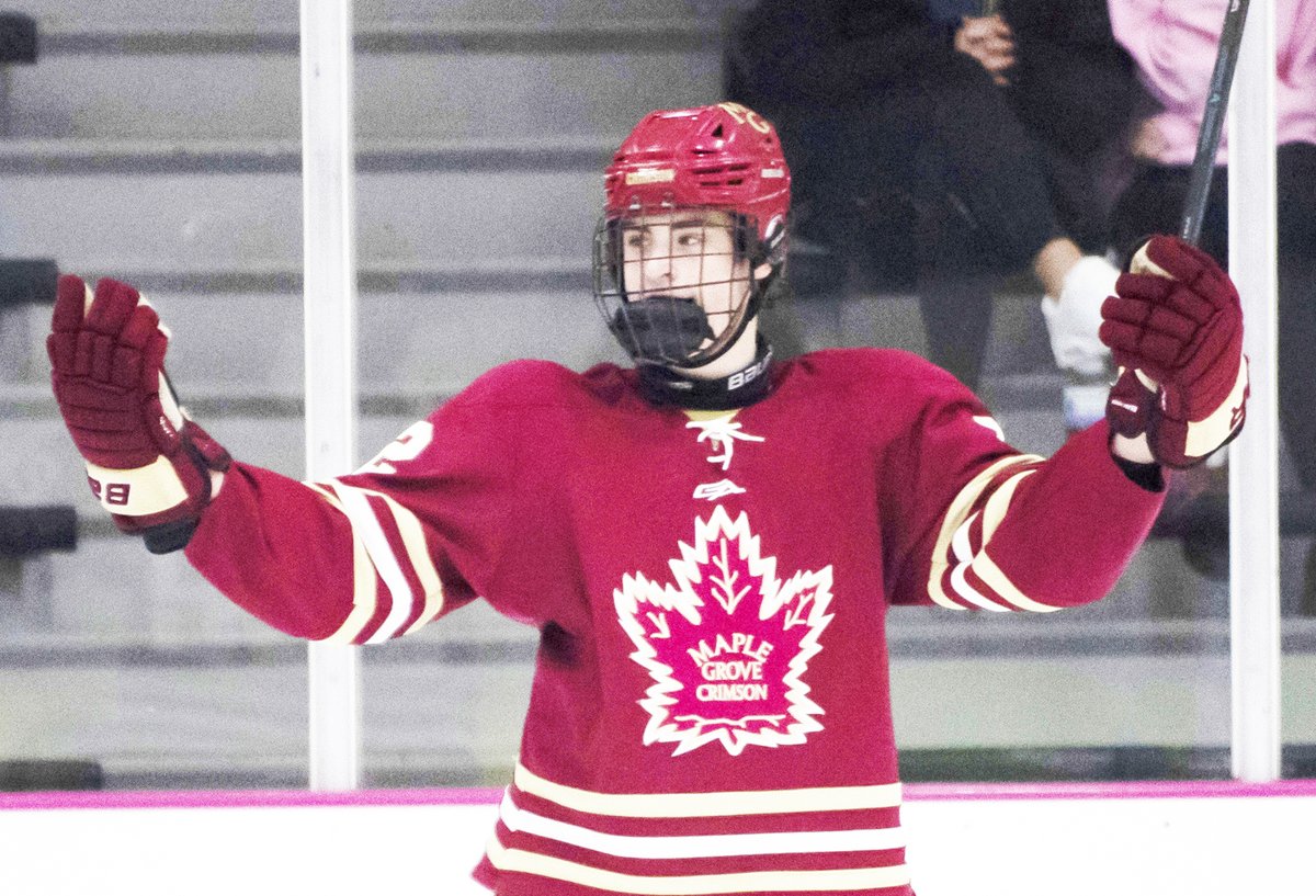 LetsPlay_Hockey's tweet photo. Boys HS Hockey:
Teddy Lechner 📸 had two goals and two assists to lead #13AA Holy Angels past Irondale 8-0 for the Stars’ seventh straight victory.
- Wyatt Kuznik 📸 scored the overtime winner for #11AA Maple Grove as they beat #7AA Hill-Murray. Shots were almost even at 33-32 for the Crimson. It was Kuznik’s 20th tally on the season, which leads Maple Grove.
-  Gavin McNeil 📸 scored twice for #8AA Rosemount in their 5-2 win over #14AA Farmington.
-  Chase Nadler had a pair of goals and Emmett Opichka had a goal and two assists as Park of Cottage Grove upset #10AA Stillwater in Stillwater.
- STA freshman Maverick McKinnon 📸 with a 5-point night (1G, 4A) to lead the #3AA Cadets past Hastings 6-0. McKinnon and teammate Cole Braunshausen now lead all AA players in points with 58 each. McKinnon has 25 goals and 33 assists and linemate Braunshausen has 26 goals and 32 assists.
Thursday Scores:
#1AA Minnetonka 7, #15AA Eden Prairie 1
#3AA St. Thomas Academy 6, Hastings 0
#4AA Edina 3, Buffalo 0
#5AA Shakopee 8, Eagan 1
#6AA Rogers 9, #20AA Centennial 1
#8AA Rosemount 5, #14AA Farmington 2
#9AA Cretin-Derham Hall 6, White Bear Lake 2
Park of Cottage Grove 7, #10AA Stillwater 4
#11AA Maple Grove 1, #7AA Hill-Murray 0
#13AA Holy Angels 8, Irondale 0
#16AA Duluth Marshall 5, Duluth Denfeld 2
#18AA Blaine 6, Totino-Grace 2
#3A Sartell 10, Fergus Falls 1
#7A Northfield 5, Owatonna 5 OT
#9A Blake 3, #8A Cloquet/Esko/Carlton 2
Hopkins 5, #10A Breck 4  OT
#12A Monticello 5, Cambridge-Isanti
#13A International Falls 15, Moose Lake Area 0
#14A Detroit Lakes 3, Little Falls 0
#15A St. Cloud Cathedral 5, River Lakes 0
#16A Waseca 24, Fairmont 0
#20A Chisago Lakes 4, Minneapolis 0
East Ridge 5, Woodbury 3
Westonka 7, St. Paul 3
Marshall 8, Worthington 1
Chaska 7, St Paul Academy 1
Marshall 8, Worthington 1
Orono 7, New Prague 6
Breckenridge/Wahpeton 6, Wadena-Deer Creek 0
Albert Lea 1, Winona 0
Red Wing 6, Faribault 3
South St. Paul 5, Tartan 0
Dodge County 1, Rochester Lourdes 0
Prairie Centre 6, Moris/Benson Area 3
Mankato East 4, Rochester Century/JM 4  OT
Sauk Rapids/Rice 6, Willmar 0
Grand Rapids 4, Superior (WI) 0
La Crescent-Hokah 9, West Salem (WI) 2
Robbinsdale Armstrong/Cooper 3, Andover 2
Prior Lake 4, Holy Family 2
Lakeville South 2, Apple Valley/Burnsville 0
Pine City 10, Princeton 2
Becker/Big Lake 4, Northern Edge 3
St. Michael-Albertville 6, St. Cloud 3
Minnesota River 10, Windom 1
Alexandria 3, Brainerd 2
Thief River Falls 6, Red Lake Falls 3
Park Rapids 5, Kittson County Central 2