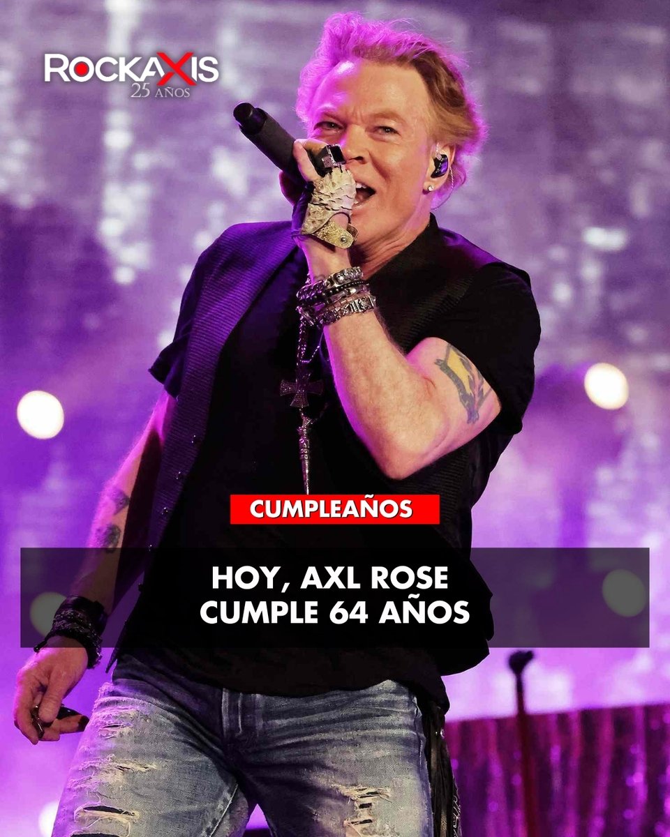 rockaxisoficial's tweet photo. 🎉 ¡Hoy celebramos al irrepetible Axl Rose! 🎤

📆 Nacido un 6 de febrero de 1962, Axl Rose es una de las figuras más influyentes del rock. Dueño de un rango vocal único y una intensidad inconfundible, lideró Guns N’ Roses a lo largo de una discografía que atravesó el hard rock, el exceso, la ambición y la reinvención, dejando canciones y discos que definieron el sonido de finales de los 80 y parte de los 90 ⚡.

🔗 Lo conmemoramos con su última visita a Chile! 👉 https://t.co/2slGKWvaF9

💬 ¿La voz más icónica del hard rock? 🙌